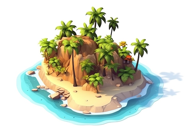 Isometric beach with plastic bag beautiful tropical beach