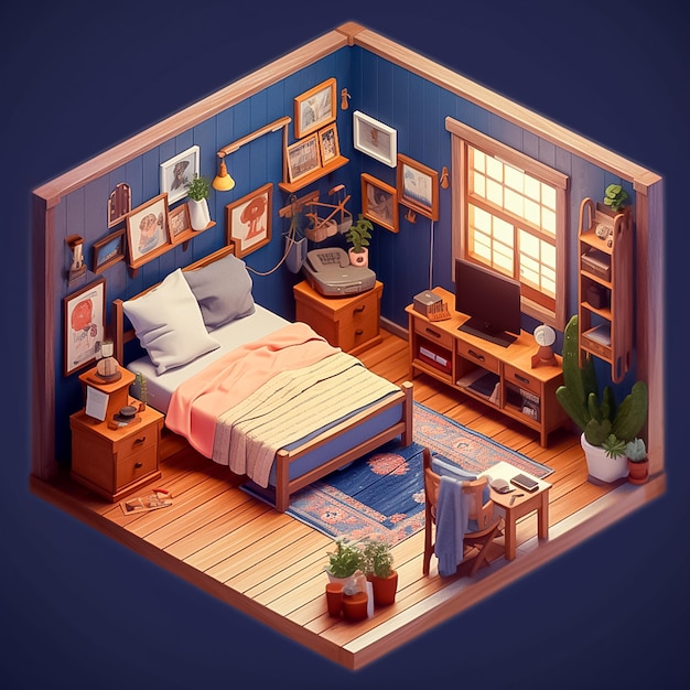 Isometric a bedroom cartoon style AI generated