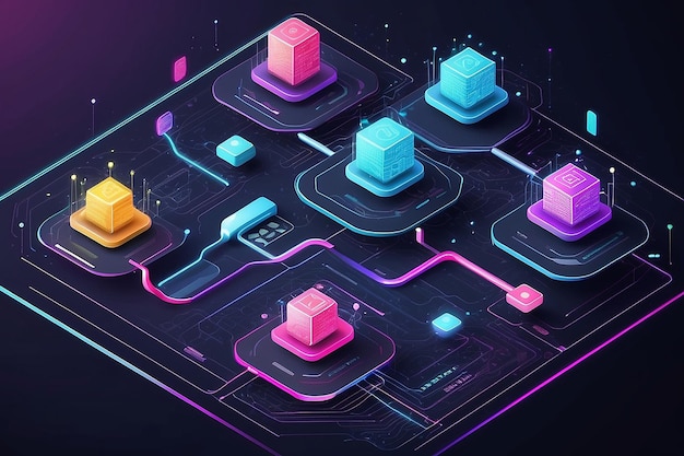 Photo isometric big data flow processing concept database abstract technology background vector illustration