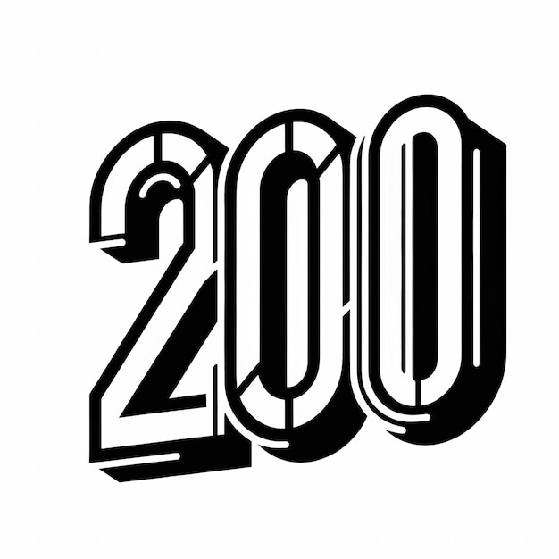 Isometric black and white design of the number 200 in a bold block style