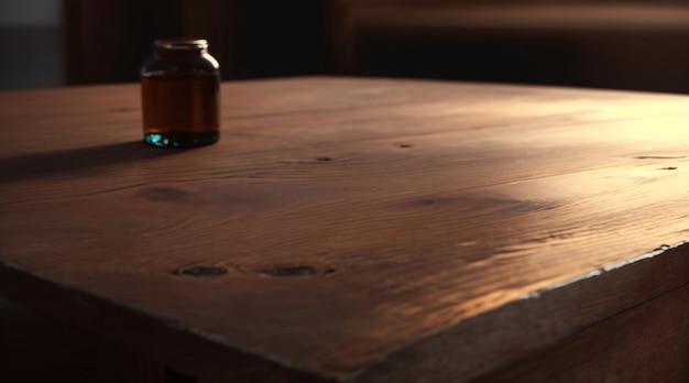 Isometric Blank Spot Space of Wooden Table with Indirect Lighting for Photography