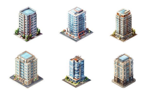 Isometric building watercolor style Isolated no background Generative Ai