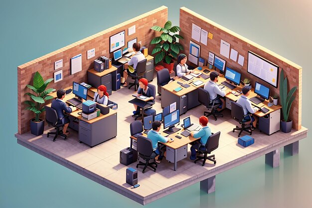 Isometric business office team Corporate teamwork meeting employee workplace and people work