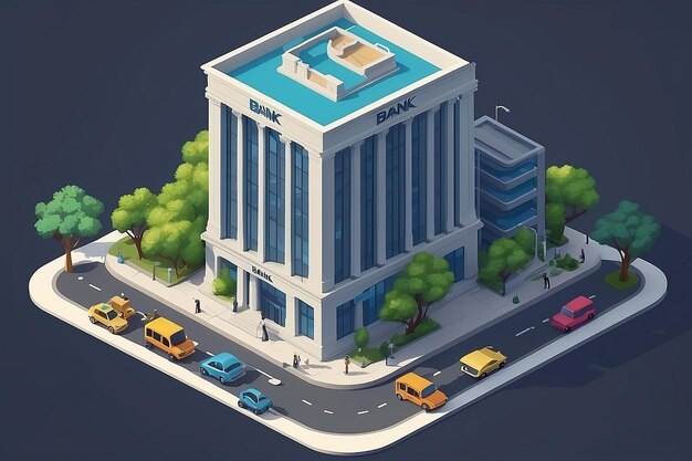 Photo isometric bussiness building bank