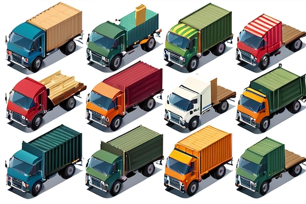 Photo isometric cargo truck collection