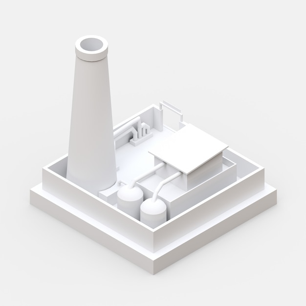 Isometric cartoon factory in the style of Minimal. White building on a white surface