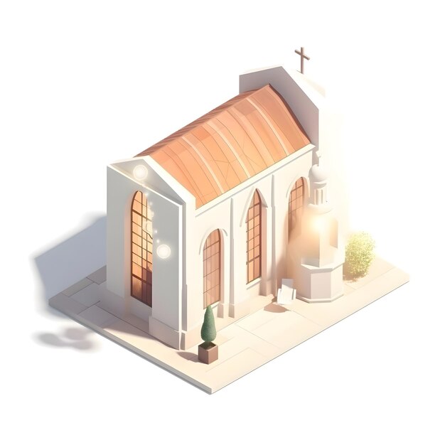 isometric christian church on the ground3d render illustration