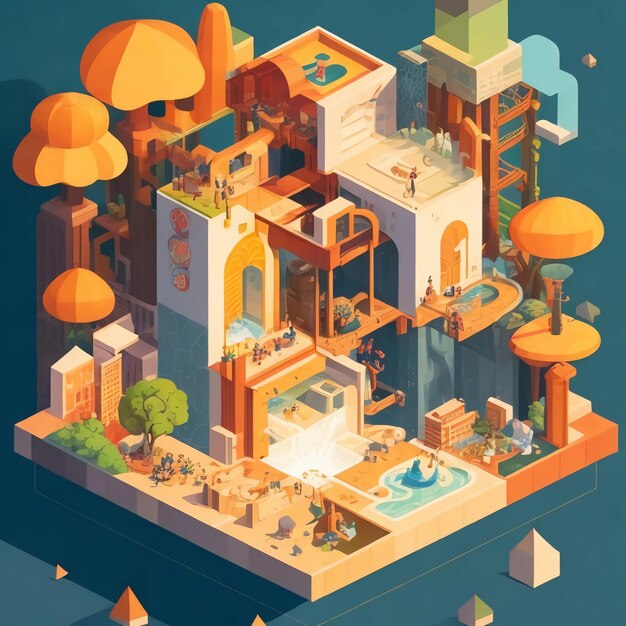 Isometric city concept 3d illustration of isometric city concept for web design