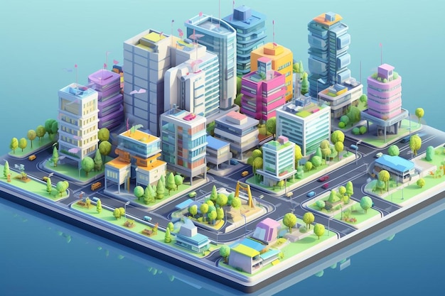 The isometric city with skyscraper