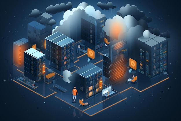 Isometric cloud storage background