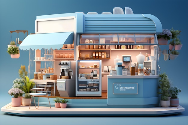 Isometric Coffe Shop 3D Render