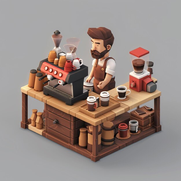 isometric coffee c in 3d