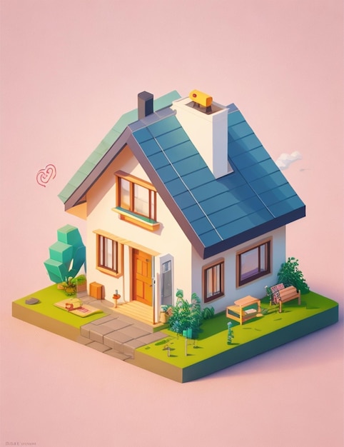 isometric cute smart house logo