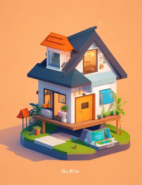 Photo isometric cute smart house logo