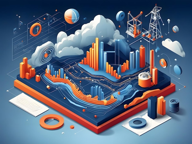 Isometric data visualization illustration