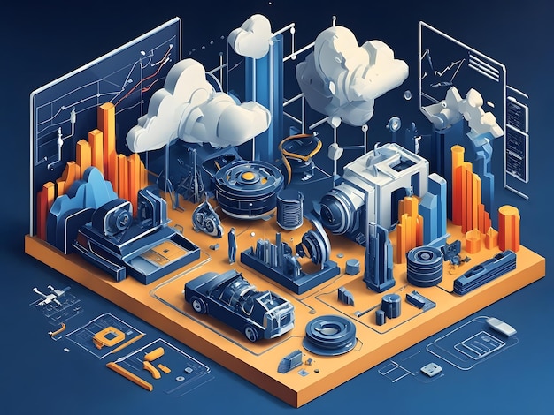 Isometric data visualization illustration