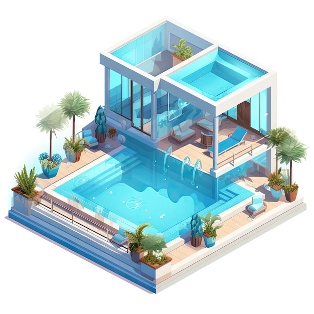 isometric design of a luxury outdoor swimming pool