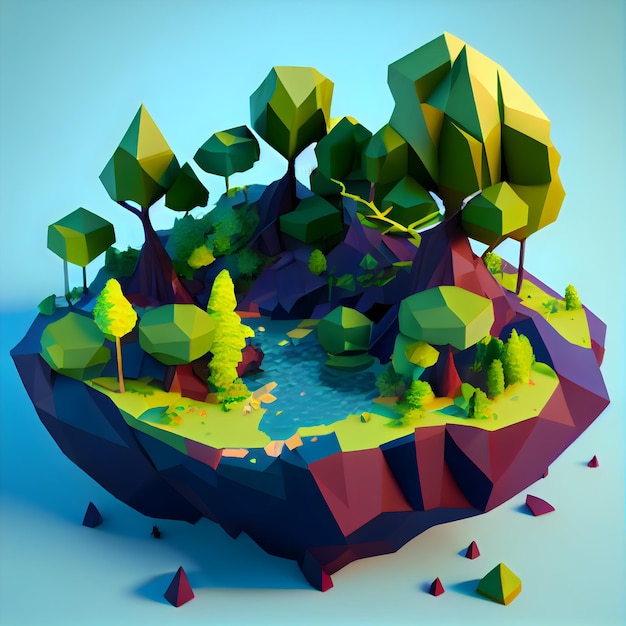 Изометрическая диорама острова 3d модель стиль игры концепция ландшафта генеративный ай