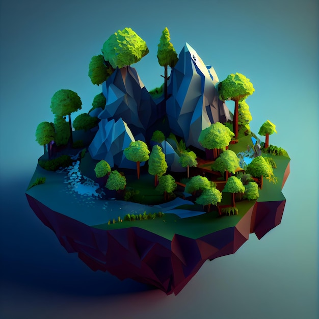 Isometric diorama island 3d model style Game concept landscape generative ai