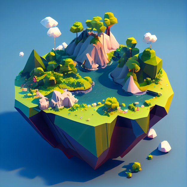 Isometric diorama island 3d model style Game concept landscape generative ai