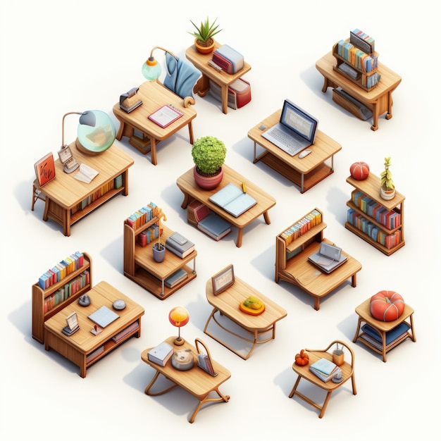 Isometric education 3d icons white background