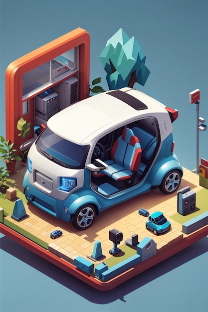 isometric electric car