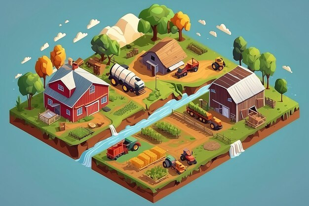 Photo isometric farmfarmland vector set illustration of farm isometric