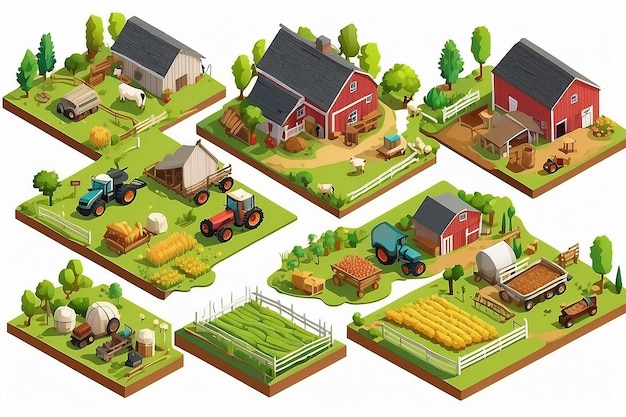 写真 アイソメトリック・ファーム・ランド・ベクトル・セット (farm isometric set)