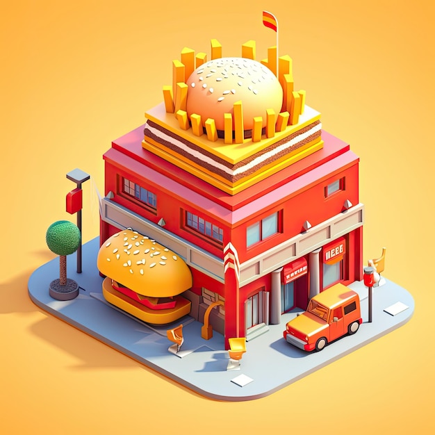 Isometric fastfood building Generative AI xA