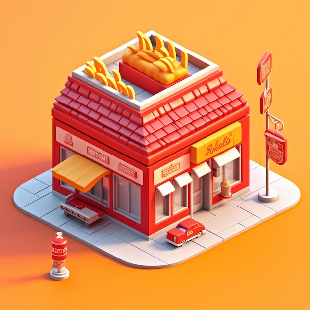 Isometric fastfood building Generative AI xA