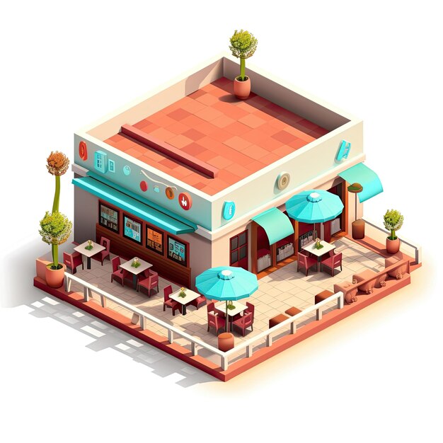 Isometric fastfood building generative ai xa