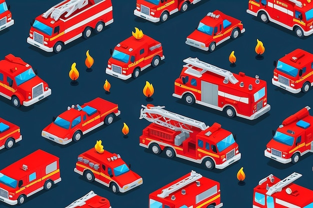 Photo isometric fire truck fire engine vector illustration collection