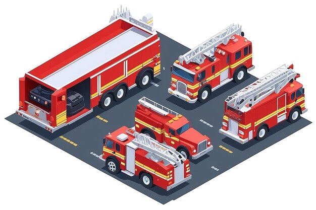 Photo isometric fire truck fire engine vector illustration collection