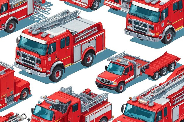 Photo isometric fire truck fire engine vector illustration collection