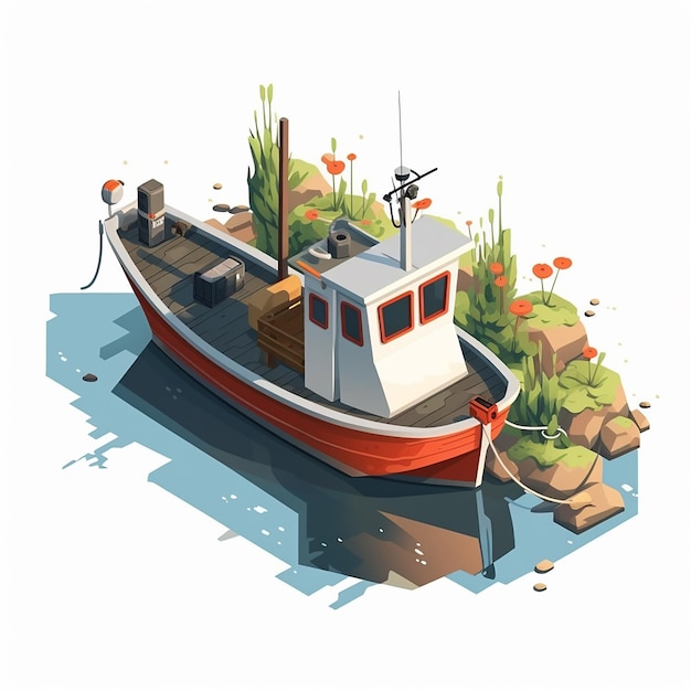 Photo isometric fishing boat on white background