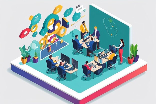 Isometric Flat vector Management Teamwork People