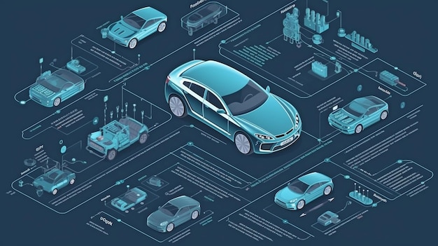 EV 自動車部品生成 AI のアイソメトリック フローチャート