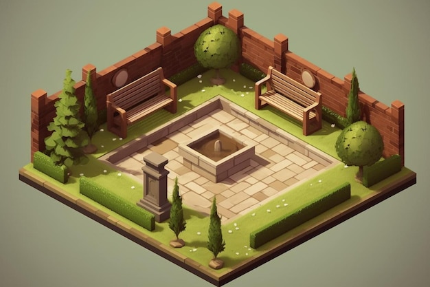 Isometric fragment of park landscape