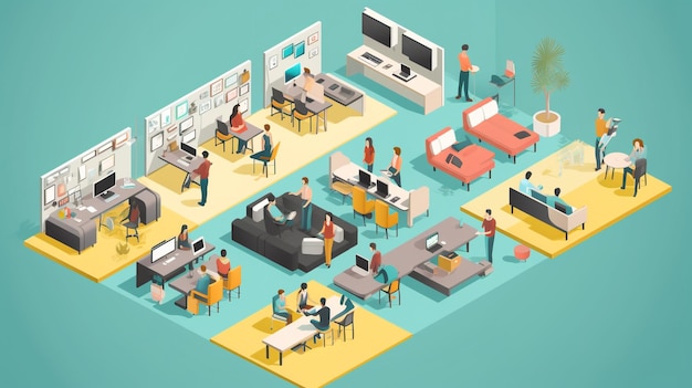 Isometric freelancer coworking space set