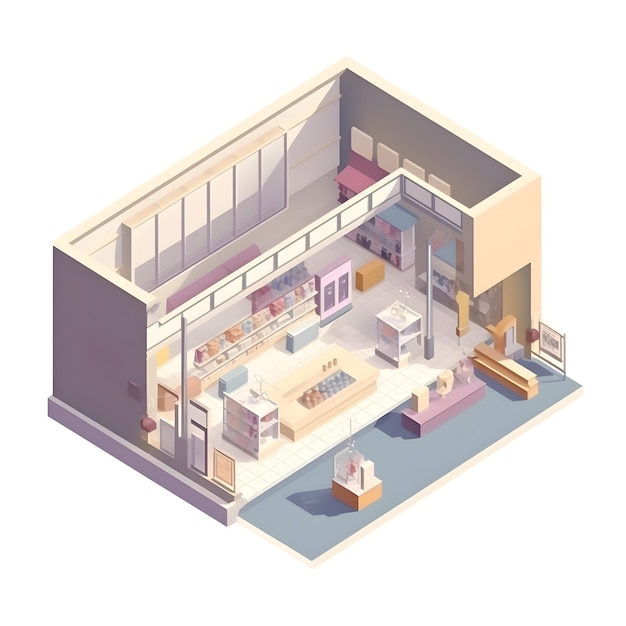 Photo isometric furniture store interior of the store 3d vector illustration