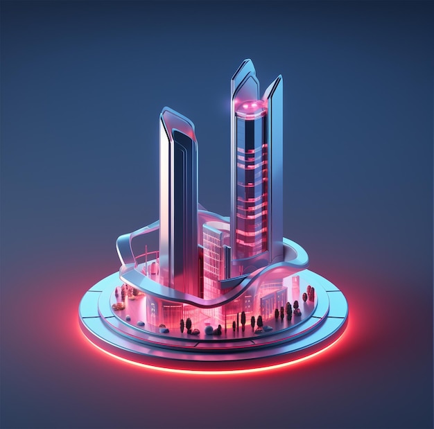 isometric futuristic skyscraper neon light