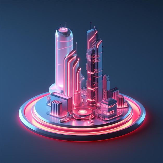 isometric futuristic skyscraper neon light