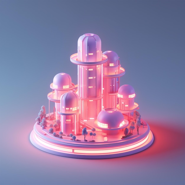 isometric futuristic skyscraper neon light