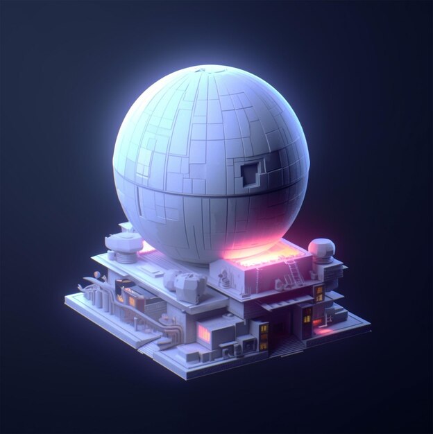 isometric futuristic skyscraper neon light