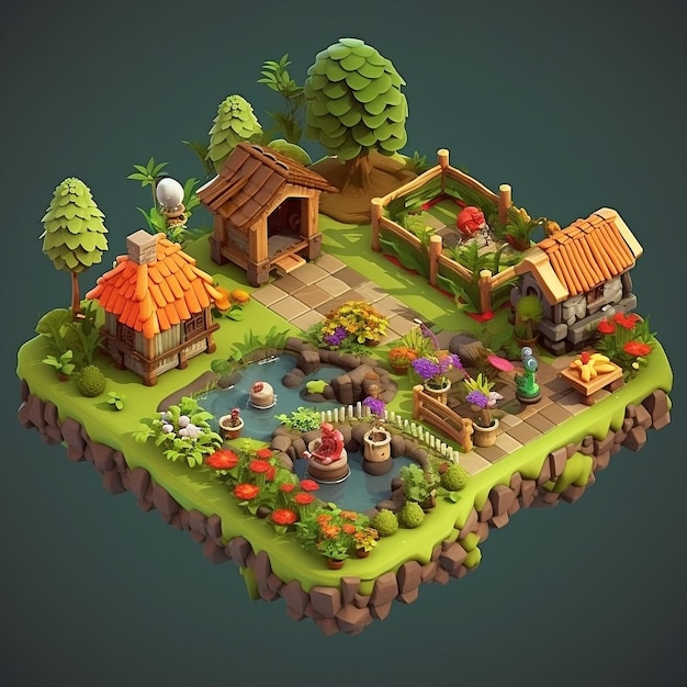 Изометрический игровой актив Clash of Clans Garden 3D Генеративный ИИ