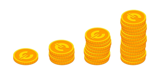 Изометрические стопки золотых монет евро, как график доходов d евро, наличные, банковское дело, казино, финансовые евро