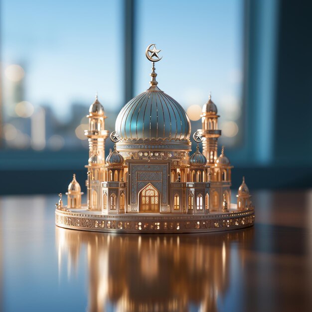 Photo isometric golden silver islamic mosque