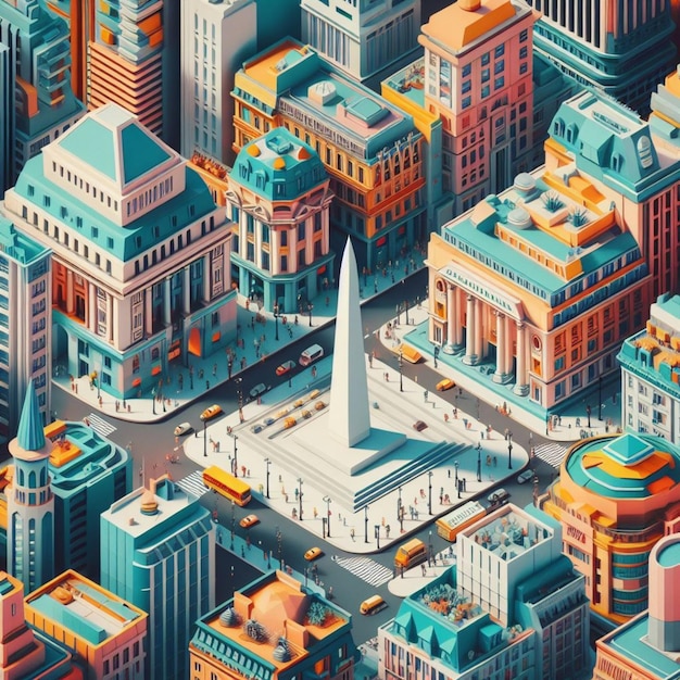 Isometric graphic of buenos aires city in argentina with some of city landmarks and monuments