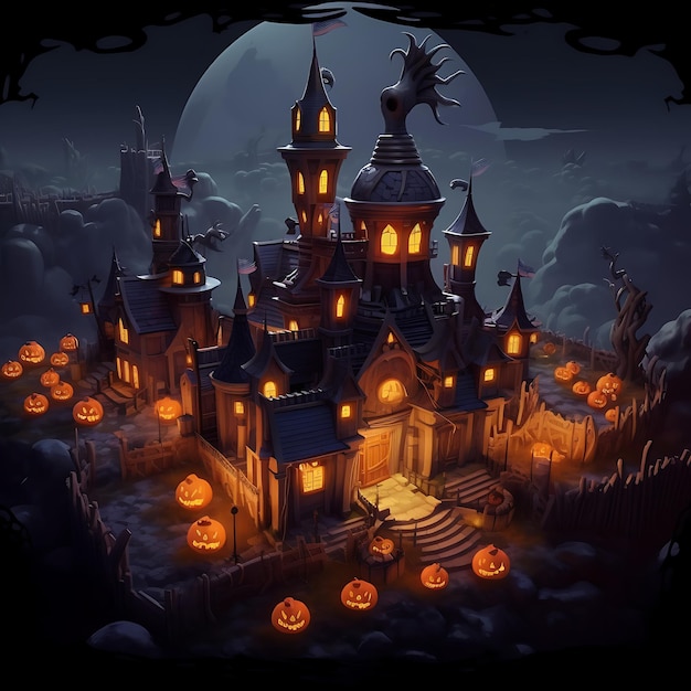 isometric of a halloween huge castle