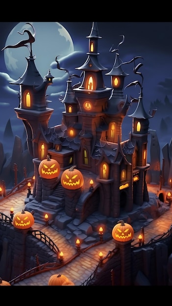 isometric of a halloween huge castle